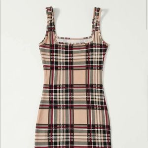 Double Square Neck Plaid Bodycon Dress
